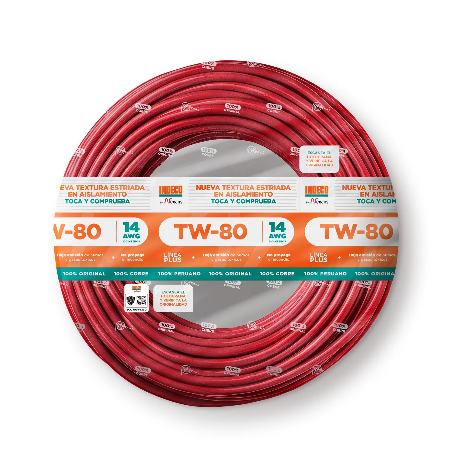 Cable INDECO TW-80 14 AWG ROJO 100 METROS